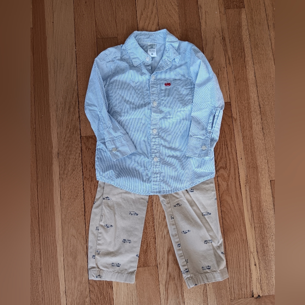 Carter's Blue Striped Shirt and Truck Pants